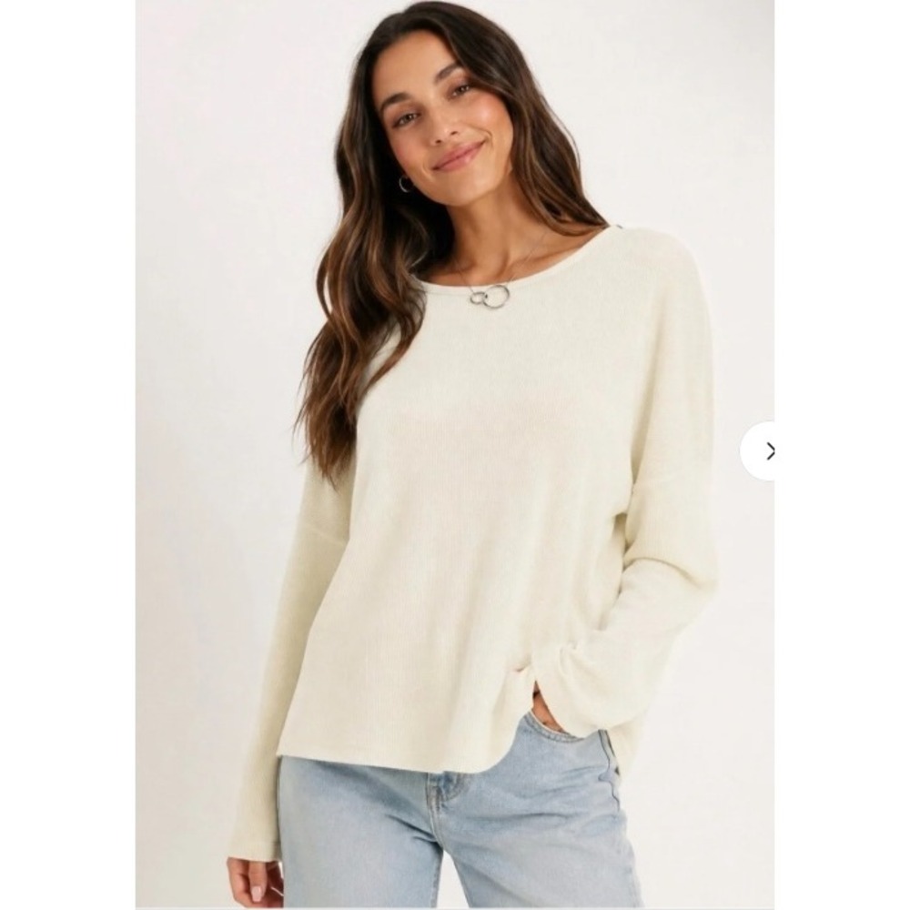 Vuori Slouchy Waffle Long Sleeve Shirt Top Marshmallow Cream Oversize M/L